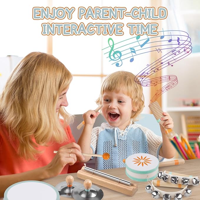 Baby Musical Instruments - Montessori Musical Toys for Toddlers 1-3, Wooden Percussion Instruments Set, Neutral Colors Modern Boho Music Toys for 1 Year Old, Kids Preschool Educational Birthday Gifts-CubbioJoy