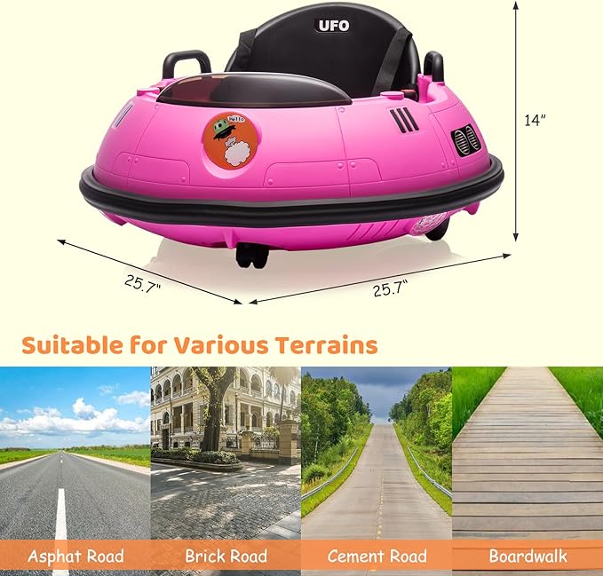 12V Electric Ride on Bumper Car for Toddlers, Kids Bumper Car with Remote Control, 360 Degree Spin, LED Lights, Dual Joysticks, Safety Belt for 18+ Months Kids, Pink-CubbioJoy