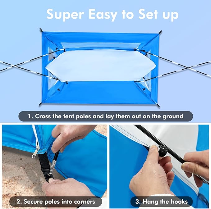 Beach Tent, Portable Sun Shelter for 2/3/4/6-8 Person with UPF 50+ UV Protection, Easy Setup Waterproof Beach Shade Canopy Cabana for Family Outdoor and Picnics, Fishing with Carrying Bag-CubbioJoy