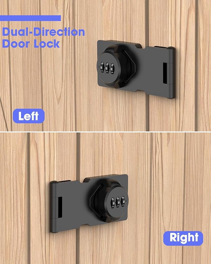 3.5Inch Mechanical Password Rotary Hasp Latch Locks, 3-Digit Cabinet Combination Lock for Small Doors, Cabinets, Barn Door, Closet, Kitchen Drawers, Cupboard (Black -2pcs)-CubbioJoy