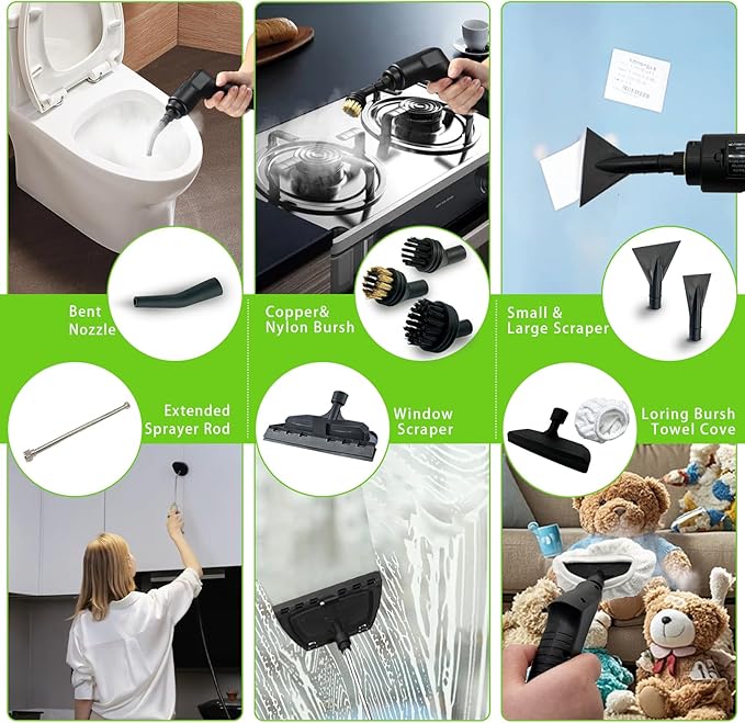 2500W Handheld Steam Cleaner,Portable Car Steamer For Auto Detailing,High-Temperature and Pressure Steam Cleaner For Home, Steam Cleaning Machine for Furniture,Kitchen,Grout,Floor,Tile (09-Green)-CubbioJoy