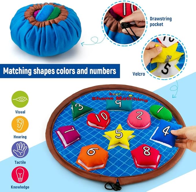 beetoy Shapes Bean Bags Matching Game - Toddler Preschool Learning Activities Memory for Numbers, Shapes, Colors, Words, Preschool Classroom Must Haves Learning Toys for Toddlers (10PCS) (Multicolor)-CubbioJoy