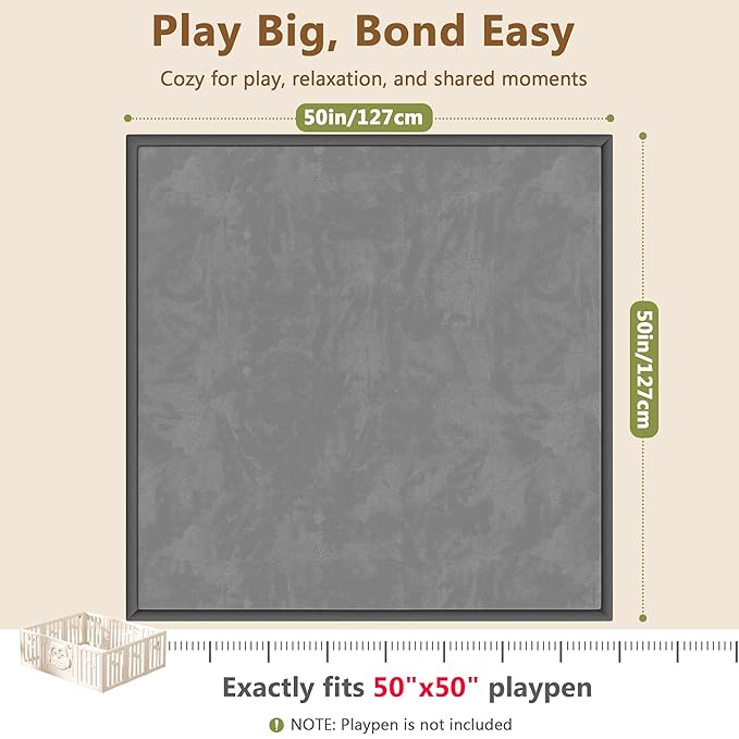 Baby Play Mat for Floor, 1.3'' Thick Memory Foam Tummy Time Mat - Super Soft Coral Velvet Nursery Rug with Non-Slip Backing, Crawling Rug for Toddlers/Infants, Yoga & Tatami Use, 50''x50''-CubbioJoy