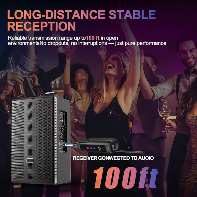 Aveek 2.4GHz Wireless Microphone System, 2 Rechargeable Mics and Receiver, Plug & Play for Karaoke Machine, Party Speakers, Home Entertainment, Wedding & Events - Crystal Clear Sound, 100ft Range-CubbioJoy