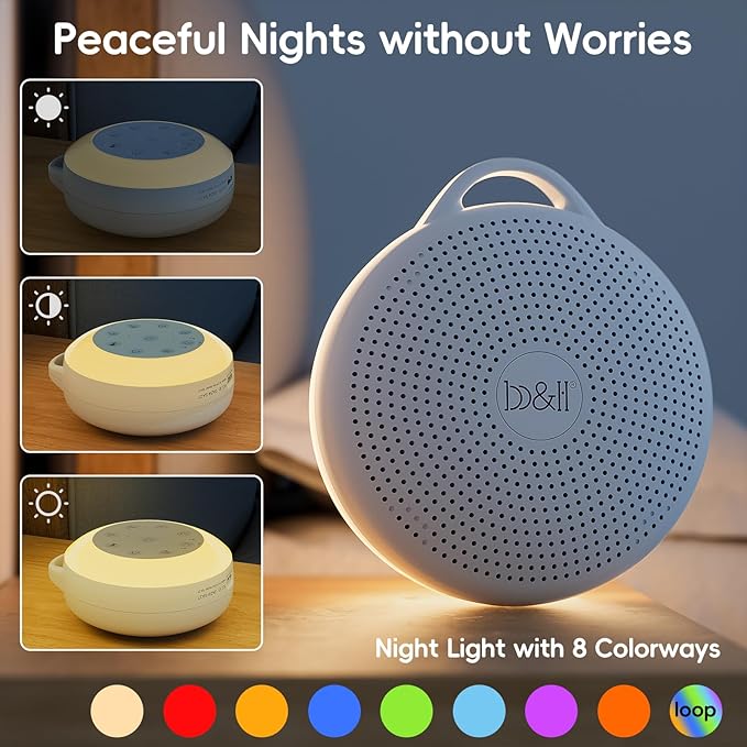 b&h Portable White Noise Machine with Night Light - Sound Machine for Baby, Bluetooth Speaker, 24 Soothing Sounds, 9 Colors Light, Timer, Rechargeable Sleep Machine for Home and Travel-CubbioJoy