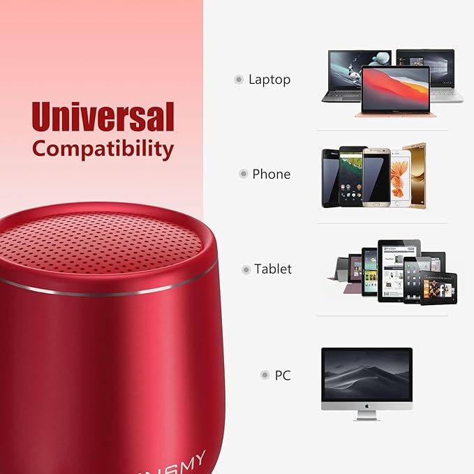 INSMY Small Bluetooth Speaker, Waterproof Mini Portable Wireless Speaker, Punchy Bass Rich Audio Stereo Pairing, Handheld Pocket Size, Built in Mic for Hiking Biking Gift Laptop Tablet (Red)-CubbioJoy