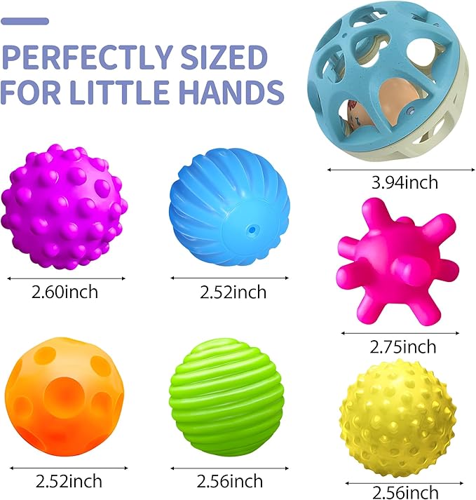 Sensory Toys for Babies, Montessori Textured Baby Balls and Wheat Straw Rattle, Baby Toys for 6-12 Months, Ideal Newborn Gifts for Boys and Girls, Toddler Toys for 1-3-CubbioJoy
