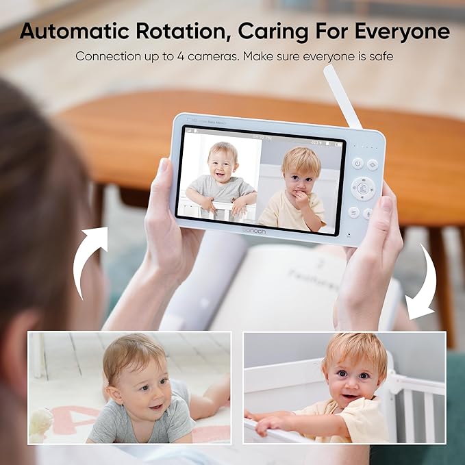 bonoch MegaView Baby Monitor with 2 Cameras, 7" 720P HD Split Screen Baby Monitor No WiFi, Video Monitor with Camera and Audio, 6000mAh, VOX Mode, 2 Way Audio, Remote PTZ, Night Vision-CubbioJoy