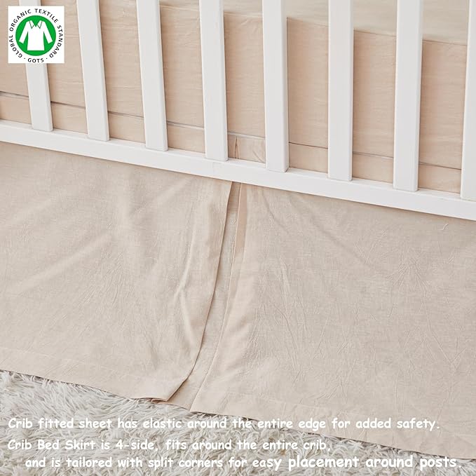 Brandream Baby Crib Bedding Sets for Girls Boys Gender Neutral Boho Bohemian Farmhouse Chic Classic Quilted Plaid 6-Piece Nursery Bedding Set - 100% Washed Cotton Beige-CubbioJoy