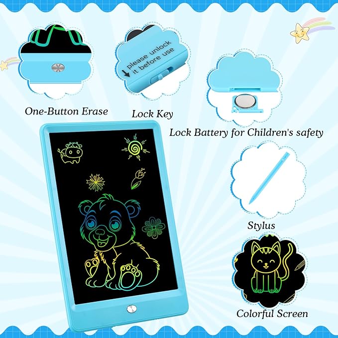 Decute Kids Toys LCD Writing Tablet with Stylus, 8.5 Inch Erasable Toddlers Doodle Board, Reusable Drawing Pad for Kids, Educational Christmas Birthday Gift for 3 4 5 6 7 8 Girls Boys Toddler Blue-CubbioJoy