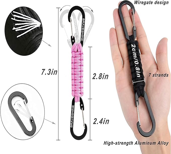 BRAVESHINE Paracord Keychain Carabiner Clip, D Ring Lanyard Hanger Stroller Hook for Water Bottle, Key, Backpacks, Men, Women-CubbioJoy