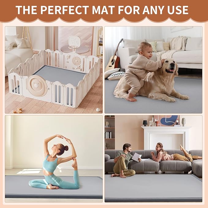 Baby Play Mat for Floor - 1.4" Thick Memory Foam Rug, 60"x60" Playpen Tummy Time Mat, Soft Velvet Nursery Rug, Large Padded Crawling Mat, Cushioned Pads for Playroom Toddlers, Infants, Yoga, Tatami-CubbioJoy