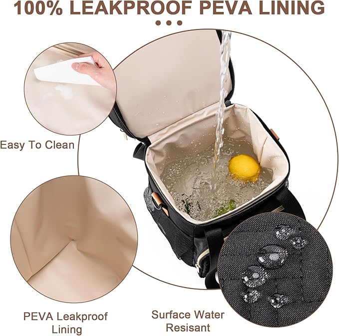 Breastmilk Cooler Bag with Ice Pack Fits 6 Baby Bottles Up to 9 Ounce, Expandable Double-Layer Leak-Proof Cooler Bag with Shoulder Strap for Nursing & Working Mom, Black-CubbioJoy