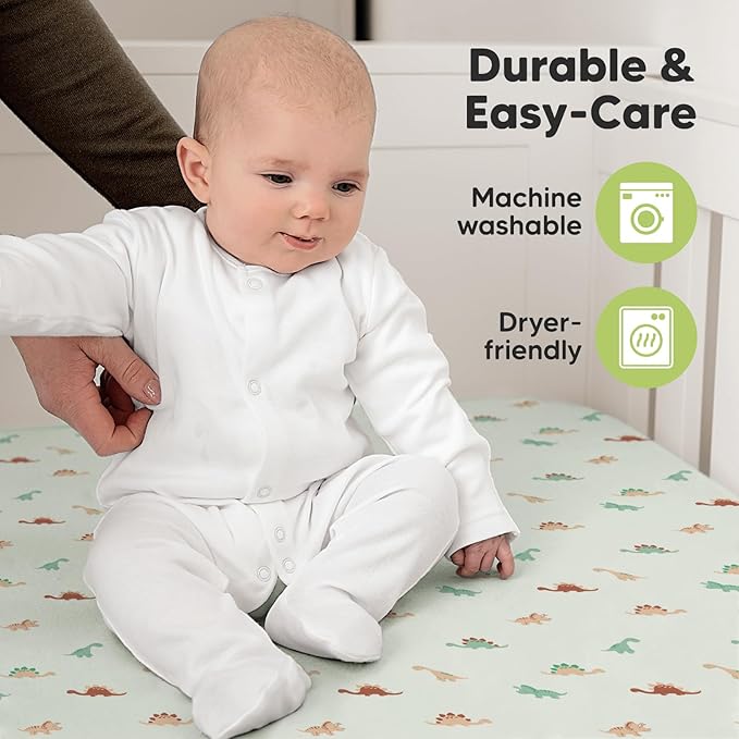 KeaBabies 2-Pack Organic Crib Sheets for Boys, Girls - 52x28 Fitted Crib Mattress Sheet Neutral, Breathable Jersey Cotton Cover for Baby Bed, Toddler Mattress, Soft & Cute Prints (Roarsome)-CubbioJoy