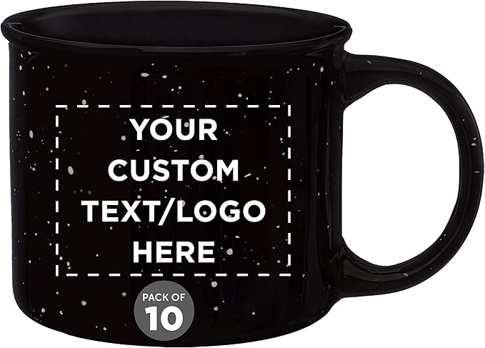 DISCOUNT PROMOS Custom Ceramic Campfire Coffee Mugs 13 oz. Set of 10, Personalized Bulk Pack - Perfect for Tea, Espresso, Cappuccino, Hot Cocoa - Black-CubbioJoy