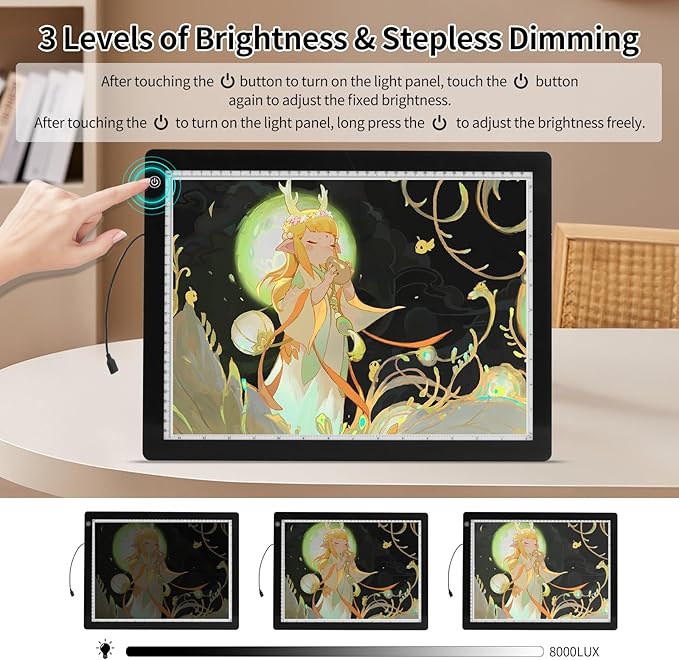 A3 LED Light Pad with Adjustable Stand,16.6 * 12.6 Inches,3 Levels of Brightness and Stepless Dimming Light Board 8000LUX, Uniform Illuminated Light Box for Tracing Weeding Vinyl and Diamond Painting-CubbioJoy