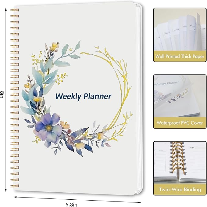 Undated Weekly Planner, Weekly To Do List Notebook with Goal & Habit Tracker Organizer, A5 5.8" x 8.0" Weekly Planner Notebook with Spiral Binding for Men or Women-CubbioJoy