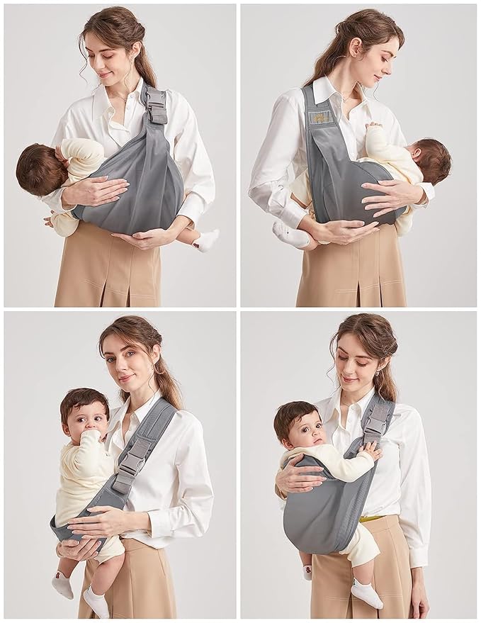 Baby Sling Carrier, Pure Cotton, Ergonomically Adjustable Baby Carrier Newborn to Toddler, Easy to Use, Portable, Ideal for 0-36 Months, Up to 33 lbs (Grey)-CubbioJoy