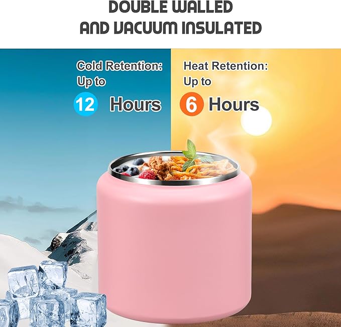 26oz Soup Thermo for Hot Food Kids with Buckle Lid Insulated Vacuum Food Jar Wide Mouth Leakproof Stainless Steel Lunch Container (Pink)-CubbioJoy