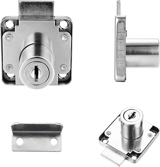 4 Pack Cabinet Drawer Locks with Keys, Keyed Alike Furniture Locker Lock, 3/4" 20mm Cylinder Cam Drawer Locks Chrome-Finish Zinc Alloy, Security cam Drawer Lock for Wardrobe Dresser Mailbox-CubbioJoy
