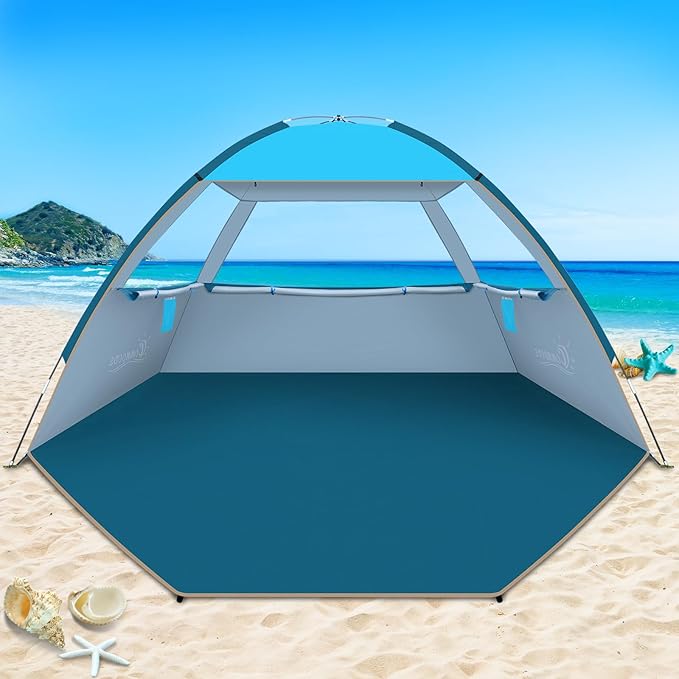 COMMOUDS Beach Tent Sun Shade for 3/4-5/6-7/8-10 Person, UPF 50+ Beach Sun Shelter Canopy Tent, Lightweight, Easy Set Up and Carry-CubbioJoy