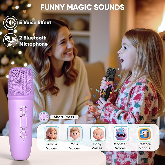 Karaoke Machine with Disco LED Lights for Adults Kids, Portable Bluetooth Speaker with 2 Wireless Microphone, Gifts Toys for 3-12+ Kids Birthday Family Home Party-CubbioJoy