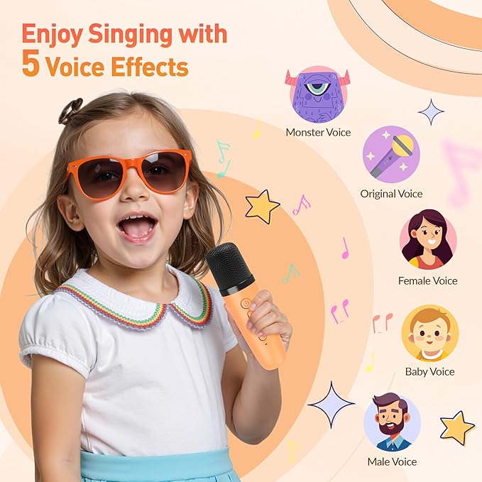 Karaoke Machine for Kids Adults: Mini Portable Karaoke Machine with 2 Wireless Microphones and Lights, Christmas Birthday Gifts for Girls Boys Family Home Party(Orange)-CubbioJoy