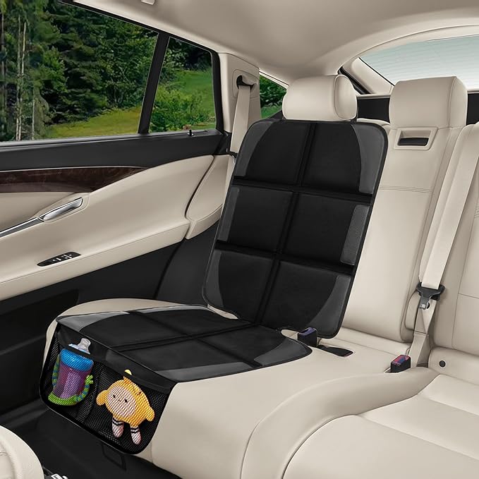 Car Seat Protector for Child Car Seat, 2 Pack Baby Car Seat Covers with Mesh Pockets & Non-Slip Backing 600D Durable Seat Protector Under Baby Car Seat for Car Back Seat (Black, Large)-CubbioJoy