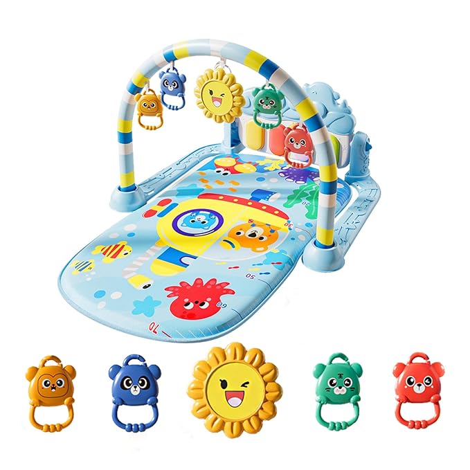 Alive Lovely Baby Gyms Play Mats, Musical Activity Center Baby Piano Gym Mat, Music and Lights Tummy Time Padded Mat for Newborn 0 to 3 6 9 12 Months-CubbioJoy