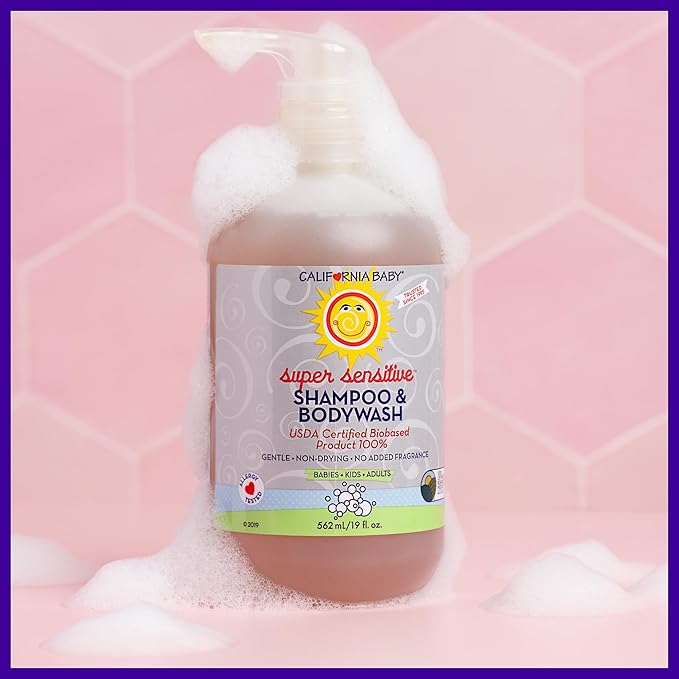 California Baby Super Sensitive Baby Shampoo + Baby Wash | 100% Plant-Based | Unscented Body Wash For Sensitive Skin | Hypoallergenic | 562 mL / 19 oz-CubbioJoy
