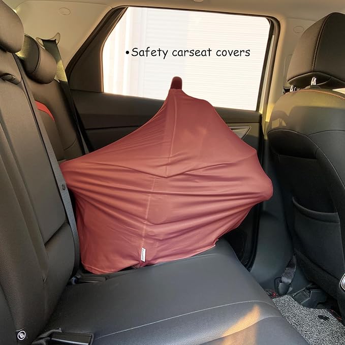 Car Seat Cover Baby for Nursing, Baby Breastfeeding Cover Carseat Canopy Covers, Solid Color Multi-use Nursing Cover for Babies (Bronze red)-CubbioJoy