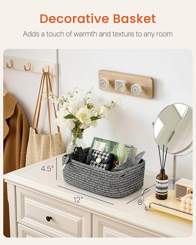 KALLAX Small Woven Basket, 12 x 8 x 4.5 Inches, Storage Basket for Organizing, Cute Small Rope Shelf Closet Cube Storage Bins Baskets for Shelves, Dog Toy Gift Baskets Empty, 3 Pack Mixed Black-CubbioJoy