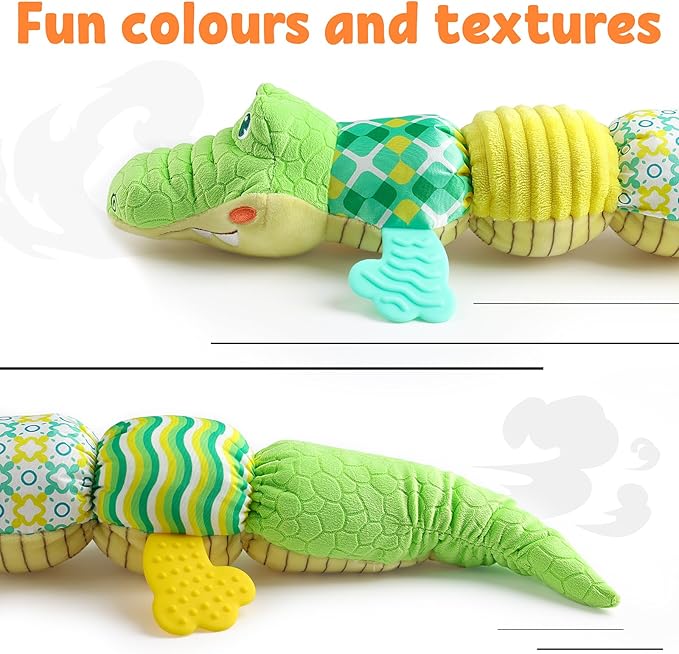LIGHTDESIRE Baby Crocodile Musical Stuffed Animal, Infant Teething Toys with Ruler Design and Ring Bell, Suitable for Tummy Time, Newborn Boys & Girls 0-12 Months (Green)-CubbioJoy