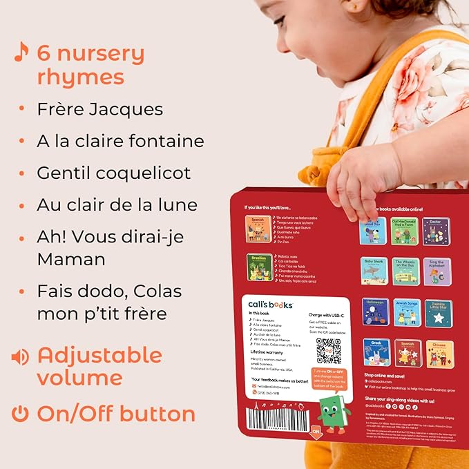 Cali's Books French Nursery Rhymes | New Rechargeable Sound Books | Sound Book for Toddlers 1-3 | Bilingual Books for 1 Year Old | | French Baby Book-CubbioJoy