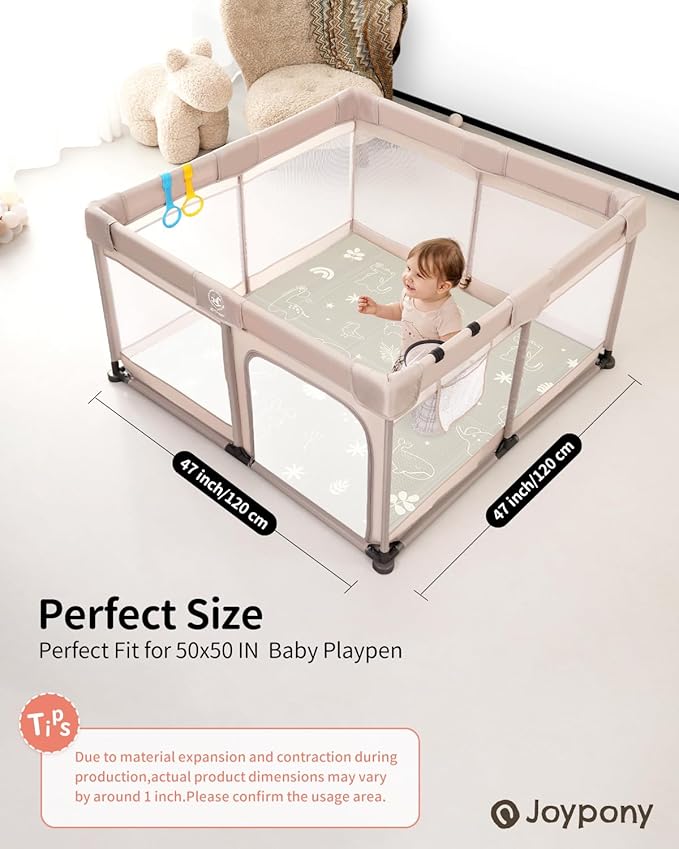 Baby Play Mat, 47 x 47 Inch Foldable Play Mats for Babies and Toddlers, Waterproof & Anti-Slip Portable Baby Floor Mat for Baby Playpen, Baby Mat for Floor with Travel Bag-CubbioJoy