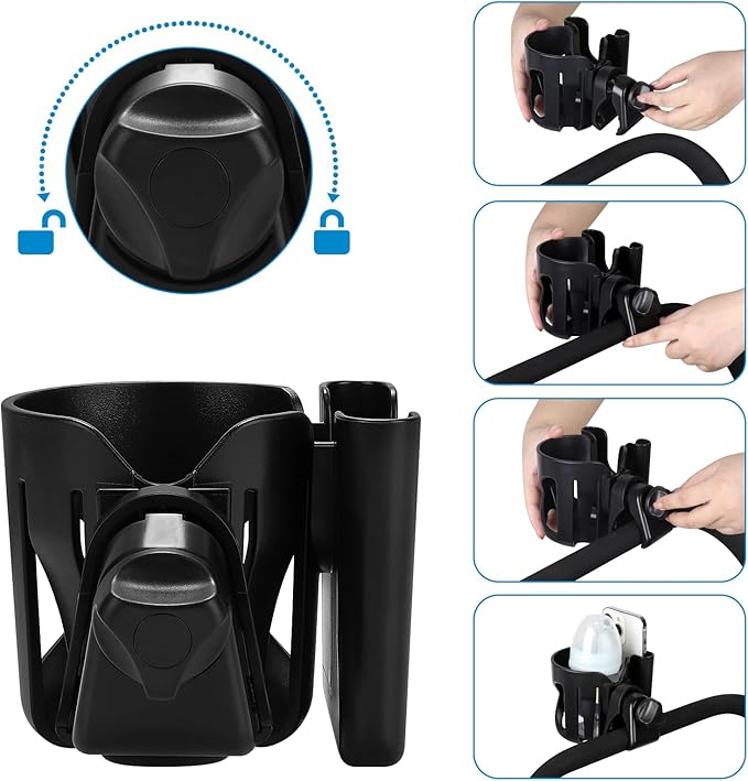 Accmor Universal Cup Holder, Stroller Cup Holder with Phone Holder, 360° Rotatable Large Caliber Designed Bottle Holder for Stroller, Bike, Wheelchair, Walker, Scooter-CubbioJoy