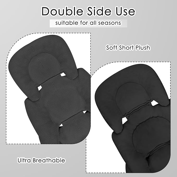 Infant Car Seat Insert for Newborn Girls Boys, Summer Mesh Baby Carseat Head Support with Strap Pads, Soft Reversible Baby Car Seat Insert Cushion Pad for Car Seat, Stroller, Bouncer, Swing, Black-CubbioJoy