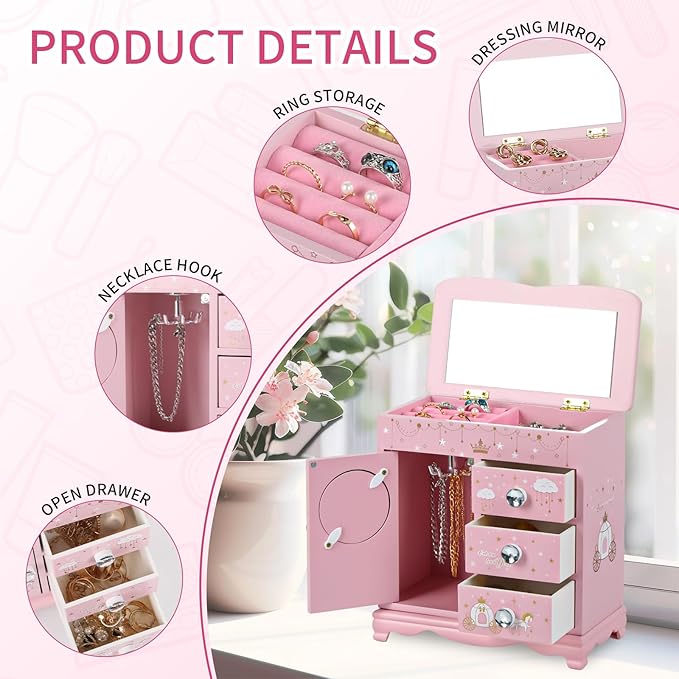 Children Jewelry Box For Girls Pink Princess Castle Girls Little Girl Birthday Christmas girl jewelry box-CubbioJoy