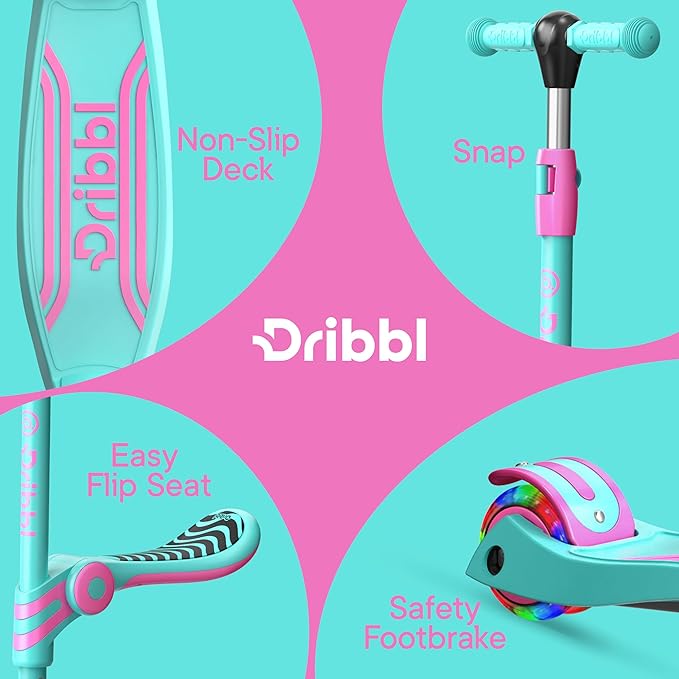 Candy 3 Wheel Scooter with Seat for Kids – Light-Up LED Wheels, Adjustable Handlebar and Seat, Smooth PU Wheels, Wide Anti-Slip Deck, Rear Foot Brake – Toddler Outdoor Toys for Ages 2+-CubbioJoy