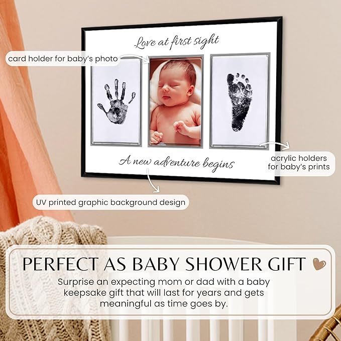 Inkless Hand and Footprint Kit, Baby Keepsake Plaque & Baby Shower Gifts - Ideal as Mom To Be Gift, Nursery Picture Frames, Clean Touch Hand and Footprint Kit (Style 2 - Design 2)-CubbioJoy