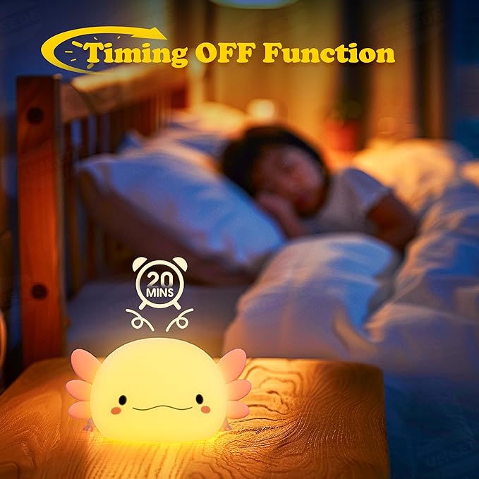 UNEEDE Axolotl Night Light for Kids,Animal Silicone Nursery Night Lamp, Rechargeable Table Lamp Bedside Lamp,Cute Room Decor Night Light for Bedroom,Living Room,Dining,Desk Decorations,Gift-CubbioJoy
