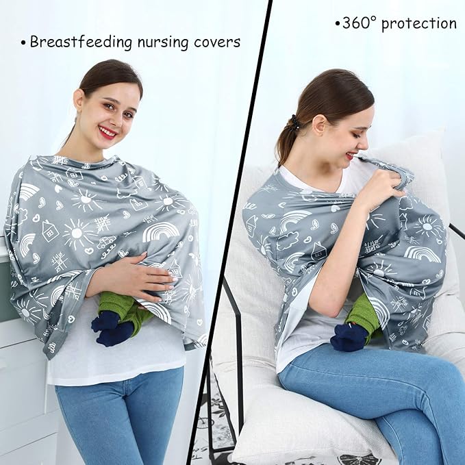 Carseat Canopy Breastfeeding Cover - Multi Use Infant Stroller Cover, Car Seat Covers for Babies, Baby Shower Gifts for Boys and Girls (Creativity)-CubbioJoy