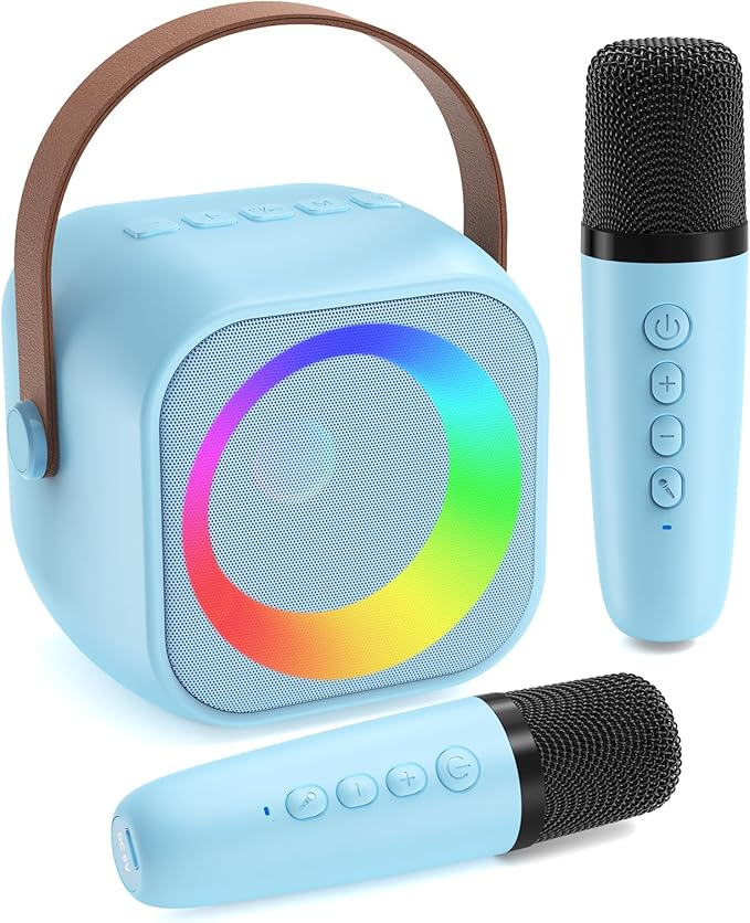 Karaoke Machine for Kids, Toys for 3-12 Years Old Girls Gifts, Kids Karaoke Microphone Machine Toy, Best Fun Christmas Birthday Gifts for 5 6 7 8 9 10 11 Years Teens Girl Boys Blue 2 Mic-CubbioJoy