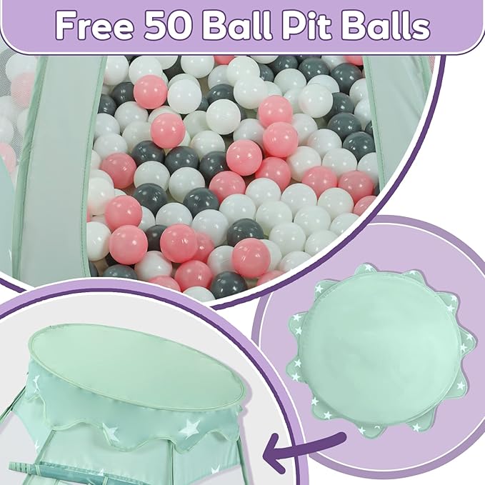 Baby Ball Pit Tent with 50 Balls - For Toddlers, Pink/White/Gray Princess Playhouse with Carry Bag, 109x90cm-CubbioJoy