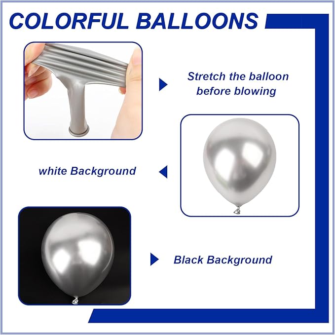 140pcs Metallic Silver Round Balloons Different Sizes 18 12 10 5 Inch Latex Balloons for Arch Decoration Party Balloon Kit for Graduation Birthday Party Wedding Balloon Baby Shower Decoration-CubbioJoy