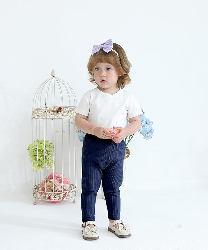Baby and Toddler Girl's 5 Pack Cotton Ribbed Pull On Pants Leggings 0-4 Years-CubbioJoy
