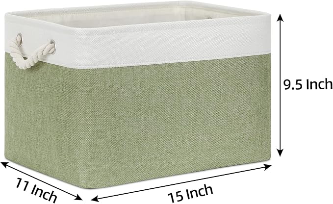Bidtakay Large Fabric Baskets for Organizing [3-pack] Closet Organizers and Storage Baskets for Gifts Empty Foldable Nursery Baskets for Toy Storage 15 X 11 X 9.5 Inches (White&green)-CubbioJoy
