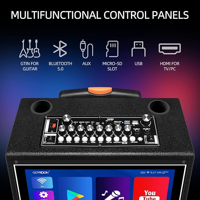 Karaoke Machine with Lyrics Display Screen for Adults, 15 Inches Tablet, Bluetooth Speaker w/ 2 Rechargeable UHF Mics, 1000W Peak Power, DJ Lights, Portable Karaoke System for Any Occasion-CubbioJoy