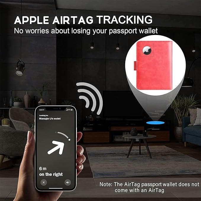 Airtag Passport Holder Cover Wallet Travel Essentials Leather Rfid Blocking Case Vacation Luggage Must Haves Travel Accessories for Men Women (117#Red)-CubbioJoy