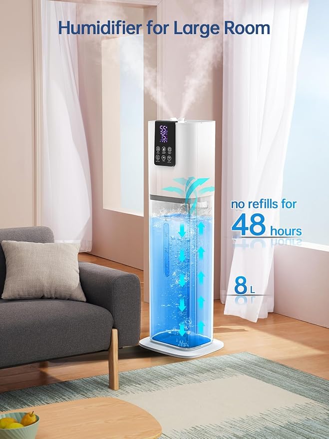 8L Smart Humidifiers for Bedroom Large Room, 2.1Gal Cool Mist Top Fill Diffuser Ambient Light, App & Remote Control, 3 Mist Modes, Quiet Humidifier for Home Office Plant (White)-CubbioJoy